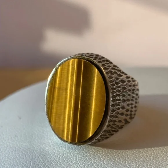 VINTAGENAVAJO NATIVE AMERICAN 925 SS TIGER EYE LARGE SIGNET RING MENS WOMANS